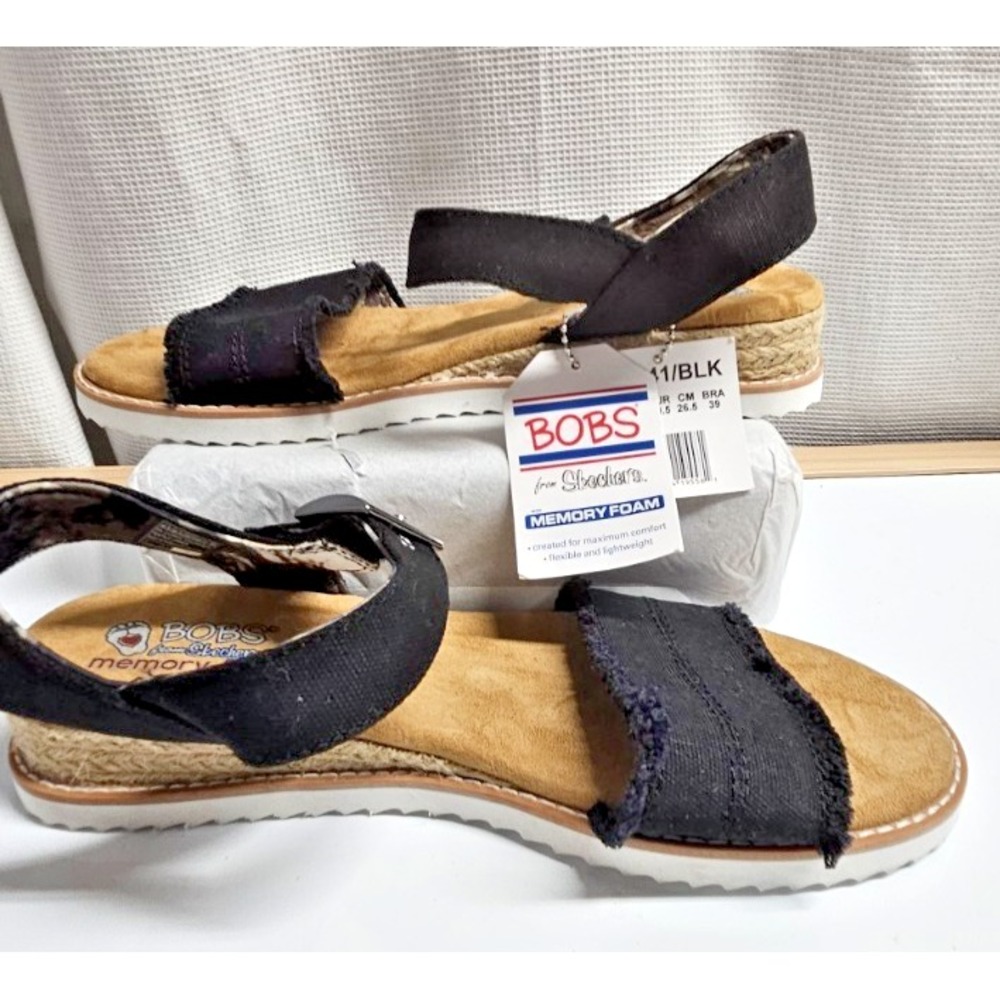 NWT‎ BOBS DESERT KISS adobe princess strappy sandals black textile woman US9.5